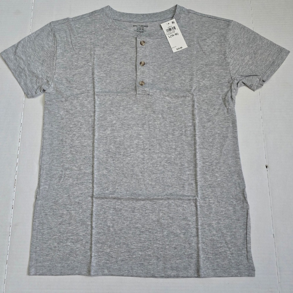 Epic Threads Boys Sterling Heather Gray Henley T-Shirt Size L 14-16 NWT